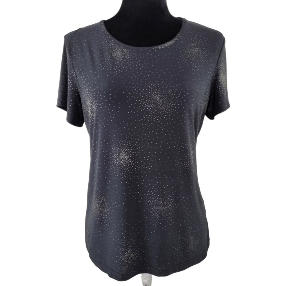 ✅ Jaclyn Smith woman’s black with shimmer casual blouse top size M